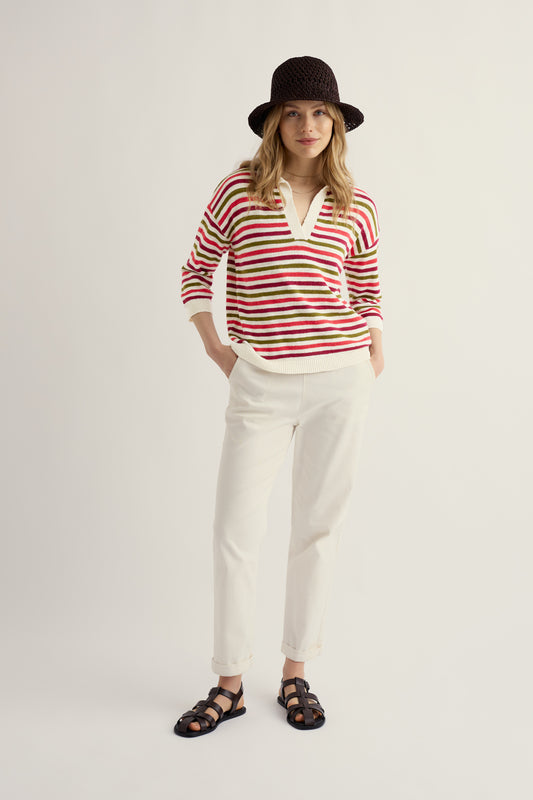 Maglione Leggero a V con Colletto Gwynver in Lino e Cotone Organico
