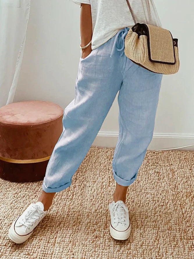 Pantalon décontracté à cordon de serrage avec poches et insert de couleur unie