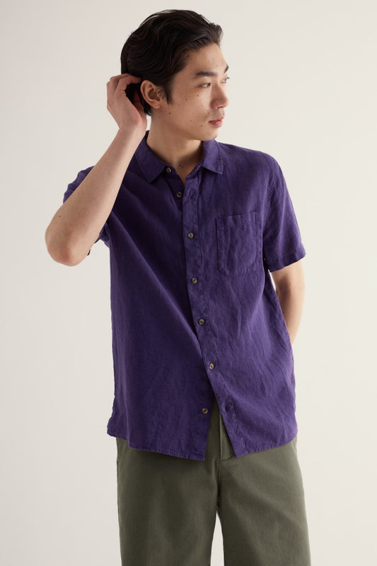 Camicia Uomo Maniche Corte in Lino Carne