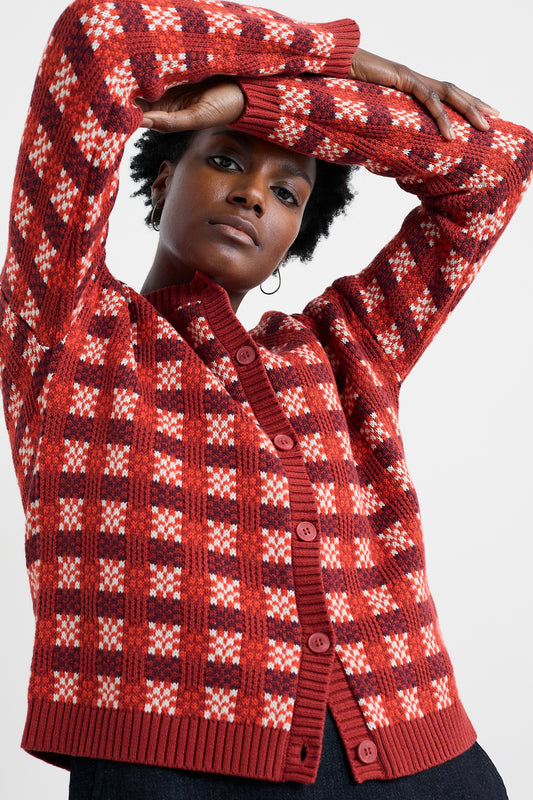 Cardigan Kensa a Quadri in Cotone Organico