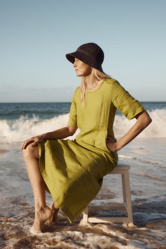 Abito midi in lino Grass Wave  