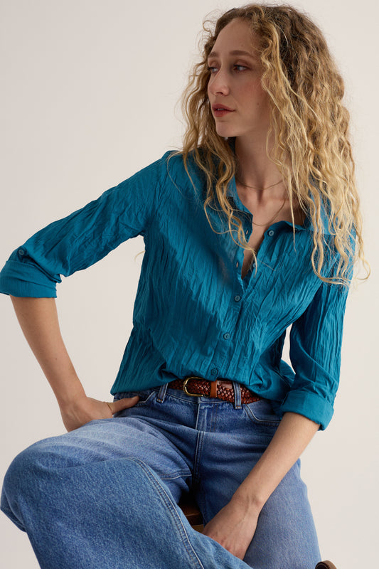 Camicia semplice Larissa in cotone biologico stropicciato